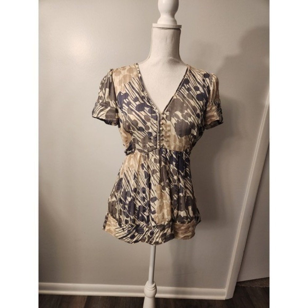 Vintage BCBG Max Azria 100% Silk Babydoll Top –‎ Y2K Abstract Print Blouse Sz S